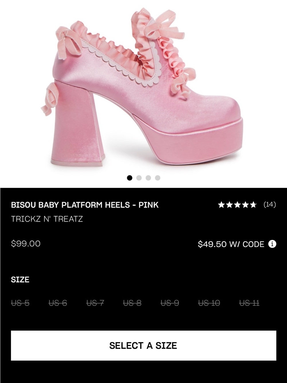 BISOU BABY PLATFORM HEELS - PINK Pink Satin Platform Heels with Ruffle Trim